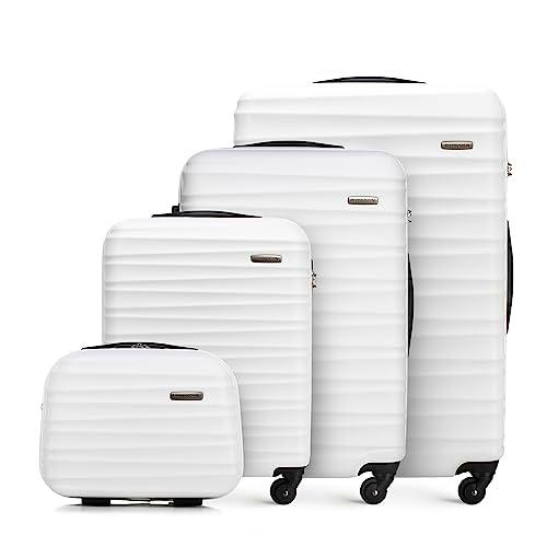 WITTCHEN Maleta de Viaje Equipaje de Mano Maleta de Cabina Maleta de ABS con 4 Ruedas giratorias Cerradura de combinación Asa telescópica Groove Line Set 4 Maletas Blanco