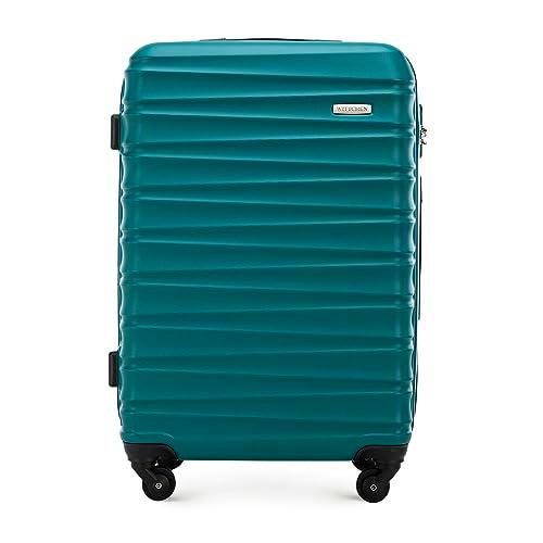 WITTCHEN Maleta de Viaje Equipaje de Mano Maleta de Cabina Maleta de ABS con 4 Ruedas giratorias Cerradura de combinación Asa telescópica Groove Line Tamaño M Verde