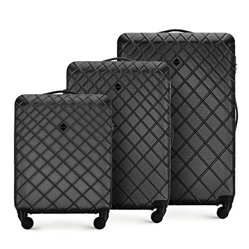 WITTCHEN Maleta de Viaje Equipaje de Mano Maleta de Cabina Maleta de ABS con 4 Ruedas giratorias Cerradura de combinación Asa telescópica Classic Line Set 3 Maletas Negro