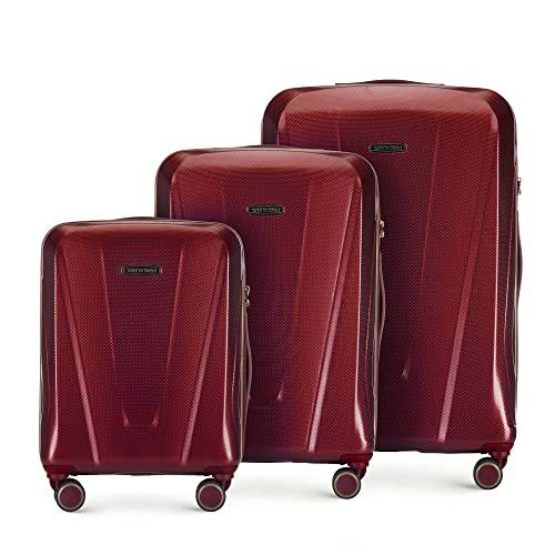 WITTCHEN Maleta de Viaje Equipaje de Mano Maleta de Cabina Maleta rígida de policarbonato con 4 Ruedas giratorias Cerradura de combinación Asa telescópica Explorer Line Set 3 Maletas Rojo Oscuro