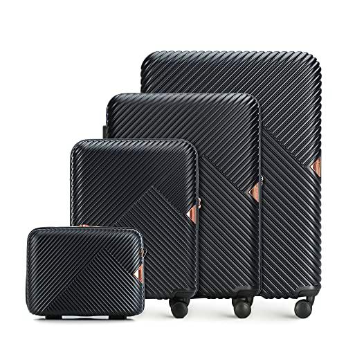 WITTCHEN Maleta de Viaje Equipaje de Mano Maleta de Cabina Maleta rígida de policarbonato con 4 Ruedas giratorias Cerradura de combinación Asa telescópica GL Style Line Set 4 Maletas Negro