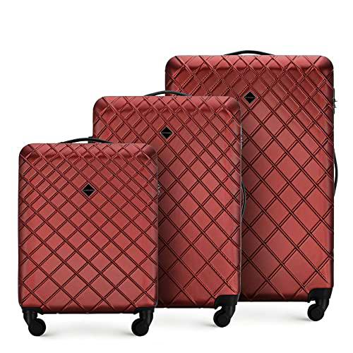 WITTCHEN Maleta de Viaje Equipaje de Mano Maleta de Cabina Maleta de ABS con 4 Ruedas giratorias Cerradura de combinación Asa telescópica Classic Line Set 3 Maletas Rojo