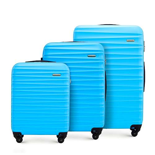 WITTCHEN Maleta de Viaje Equipaje de Mano Maleta de Cabina Maleta de ABS con 4 Ruedas giratorias Cerradura de combinación Asa telescópica Groove Line Set 3 Maletas Azul