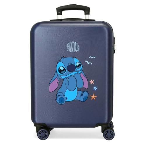 Joumma Disney Stitch Excited Maleta de Cabina Azul 38x55x20 cms Rígida ABS Cierre de combinación Lateral 35L 2 kgs 4 Ruedas Dobles Equipaje Mano