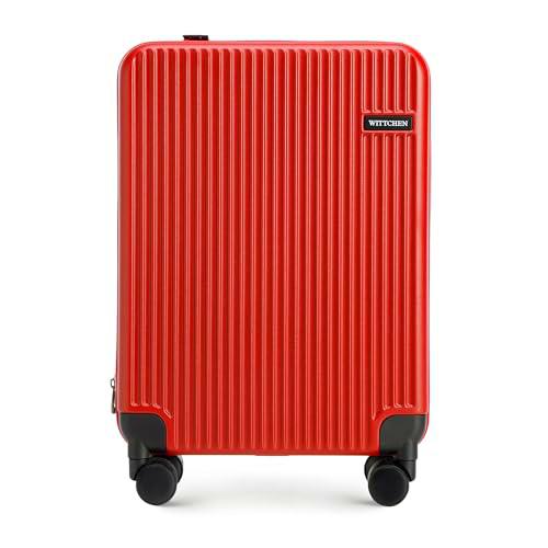 WITTCHEN Flexi Line Maleta de Cabina Ampliable Equipaje de Mano Bolsa de Cabina Maleta pequeña de policarbonato Cerradura TSA Cuatro Roles Dobles Mango telescópico de Aluminio Talla S Rojo