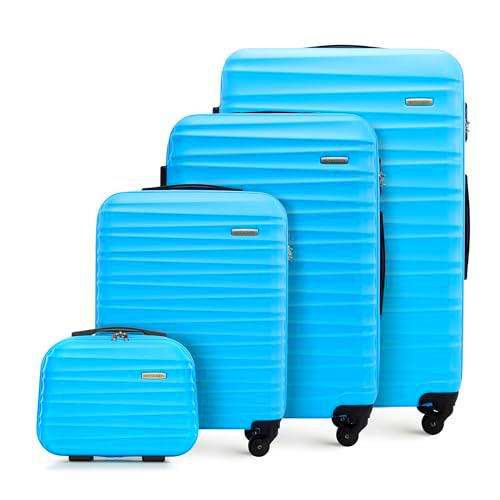 WITTCHEN Maleta de Viaje Equipaje de Mano Maleta de Cabina Maleta de ABS con 4 Ruedas giratorias Cerradura de combinación Asa telescópica Groove Line Set 4 Maletas Azul