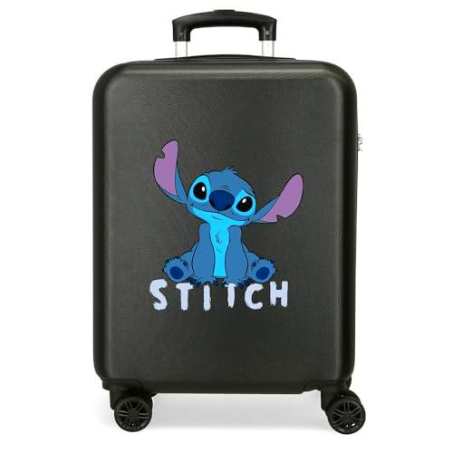 Joumma Disney Stitch Cute Maleta de Cabina Negro 38x55x20 cms Rígida ABS Cierre de combinación Lateral 35L 2 kgs 4 Ruedas Dobles Equipaje Mano