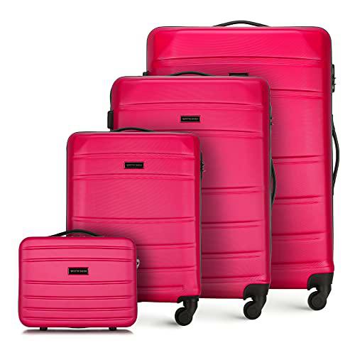 WITTCHEN Maleta de Viaje Equipaje de Mano Maleta de Cabina Maleta de ABS con 4 Ruedas giratorias Cerradura de combinación Asa telescópica Globe Line Set 4 Maletas Rosa