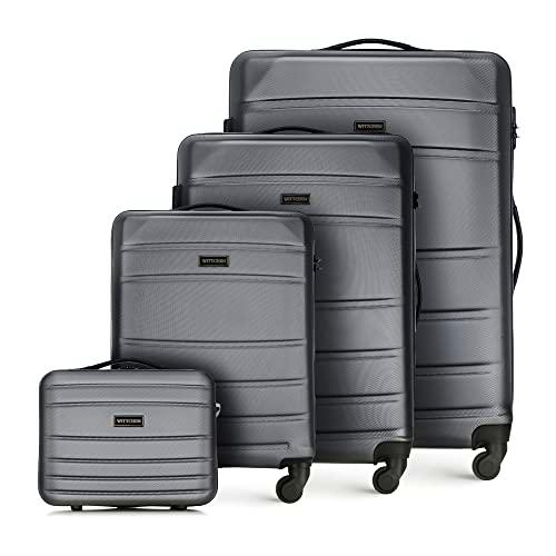 WITTCHEN Maleta de Viaje Equipaje de Mano Maleta de Cabina Maleta de ABS con 4 Ruedas giratorias Cerradura de combinación Asa telescópica Globe Line Set 4 Maletas Gris