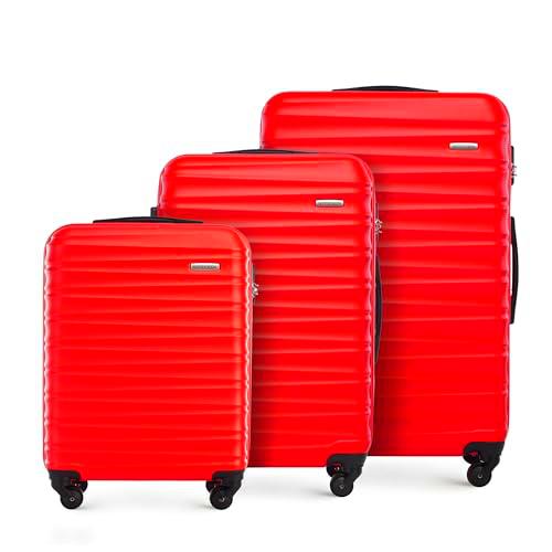 WITTCHEN Maleta de Viaje Equipaje de Mano Maleta de Cabina Maleta de ABS con 4 Ruedas giratorias Cerradura de combinación Asa telescópica Groove Line Set 3 Maletas Rojo