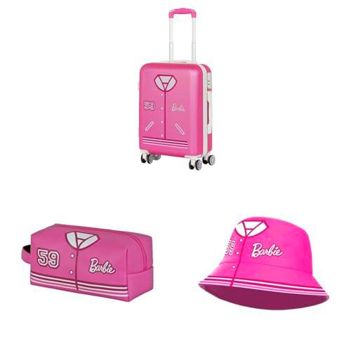 Barbie Varsity - Maleta de Cabina ABS 4 Ruedas + Neceser + Gorro Bucket