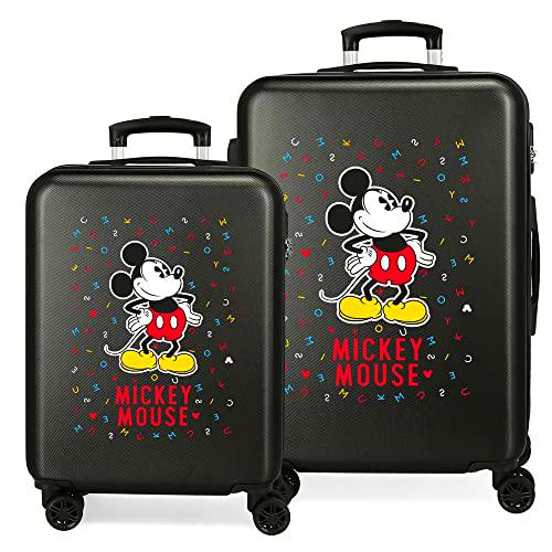 Disney Have a good day Mickey Juego de maletas Negro 55/68 cms Rígida ABS Cierre combinación 104L 4 Ruedas dobles Equipaje de Mano