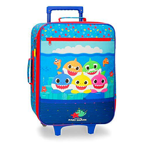 Baby Shark Happy Family Maleta de Cabina Azul 35x50x16 cms Blanda Poliéster 25L 1,8Kgs 2 Ruedas Equipaje de Mano